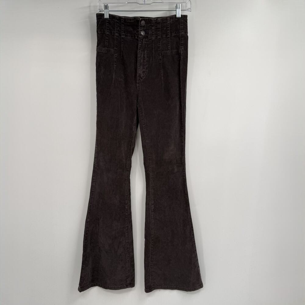 We The Free People Jayde Corduroy Flare Pants 27 Brown Seamed High Rise Stretch